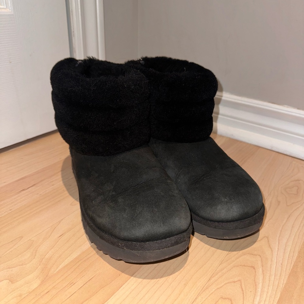 UGG Black Winter Rain Boots with Sheepskin Lining